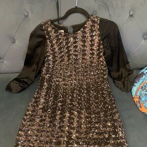 Sara Campbell Gold Sequin Sheath Dress with Cuffed Sleeves